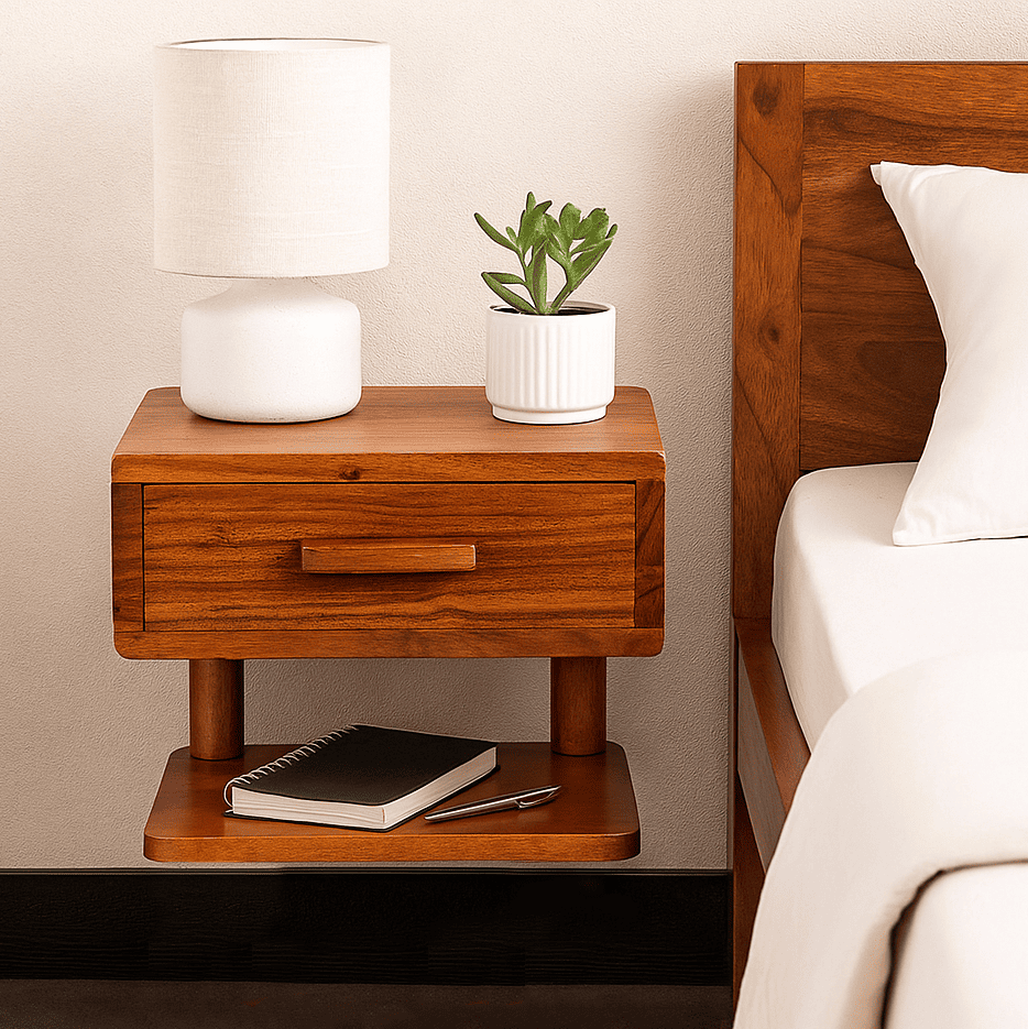 ACACIA WOOD WALL MOUNT BED SIDE TABLE