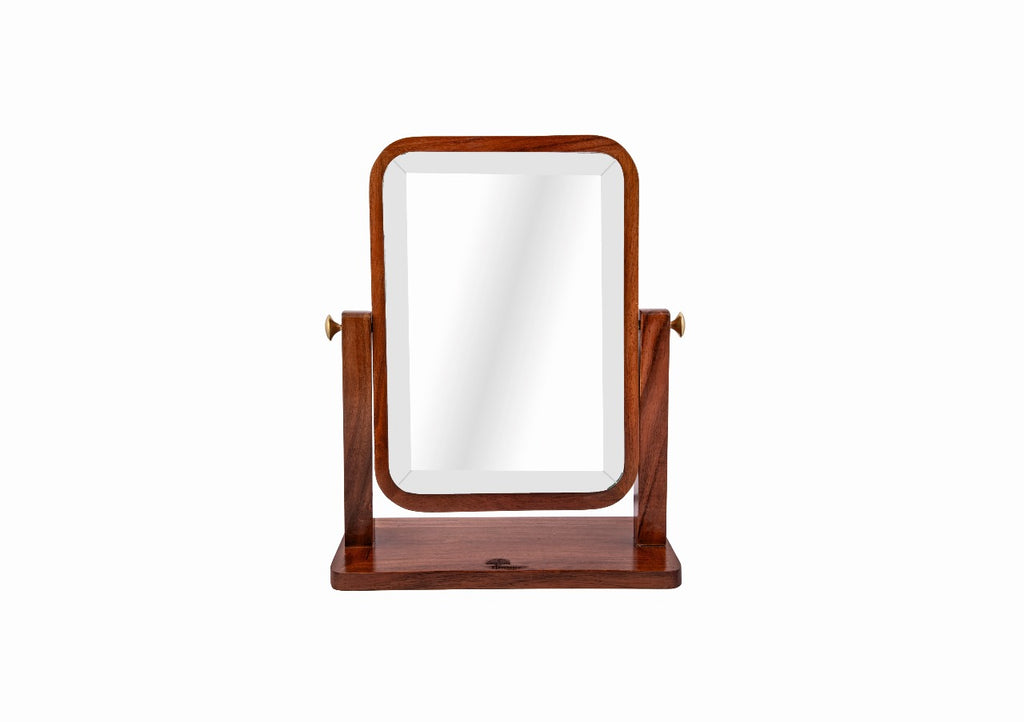 Natural Wooden Vanity Makeup Mirror – 12.5x10.5 Inch Single-Sided, 360-Degree Swivel, High-Definition Countertop Mirror – Portable & Removable Desk Mirror for Private Room & Personal Use