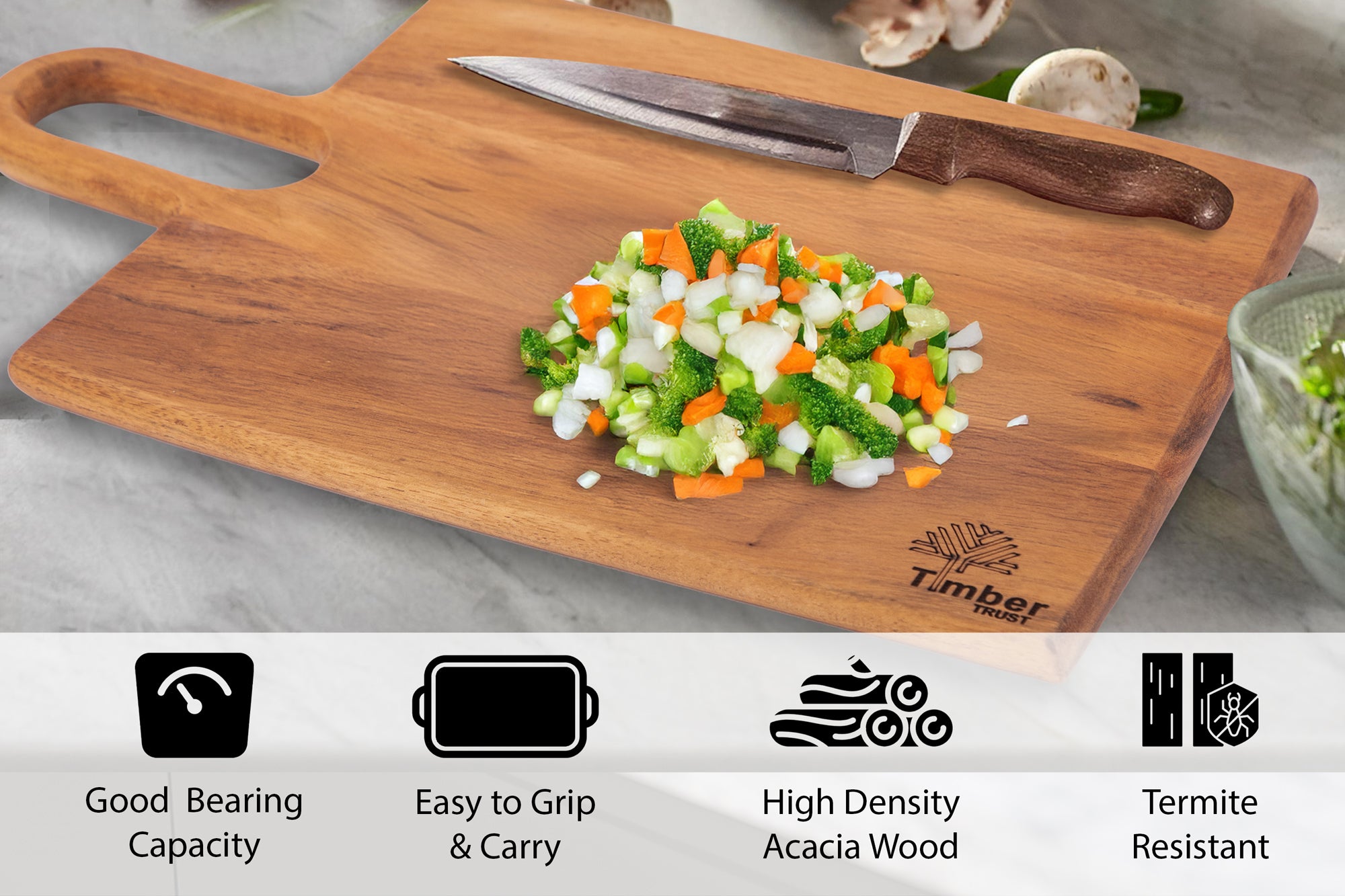 Rectangular Wooden Chopping Board with Handle
