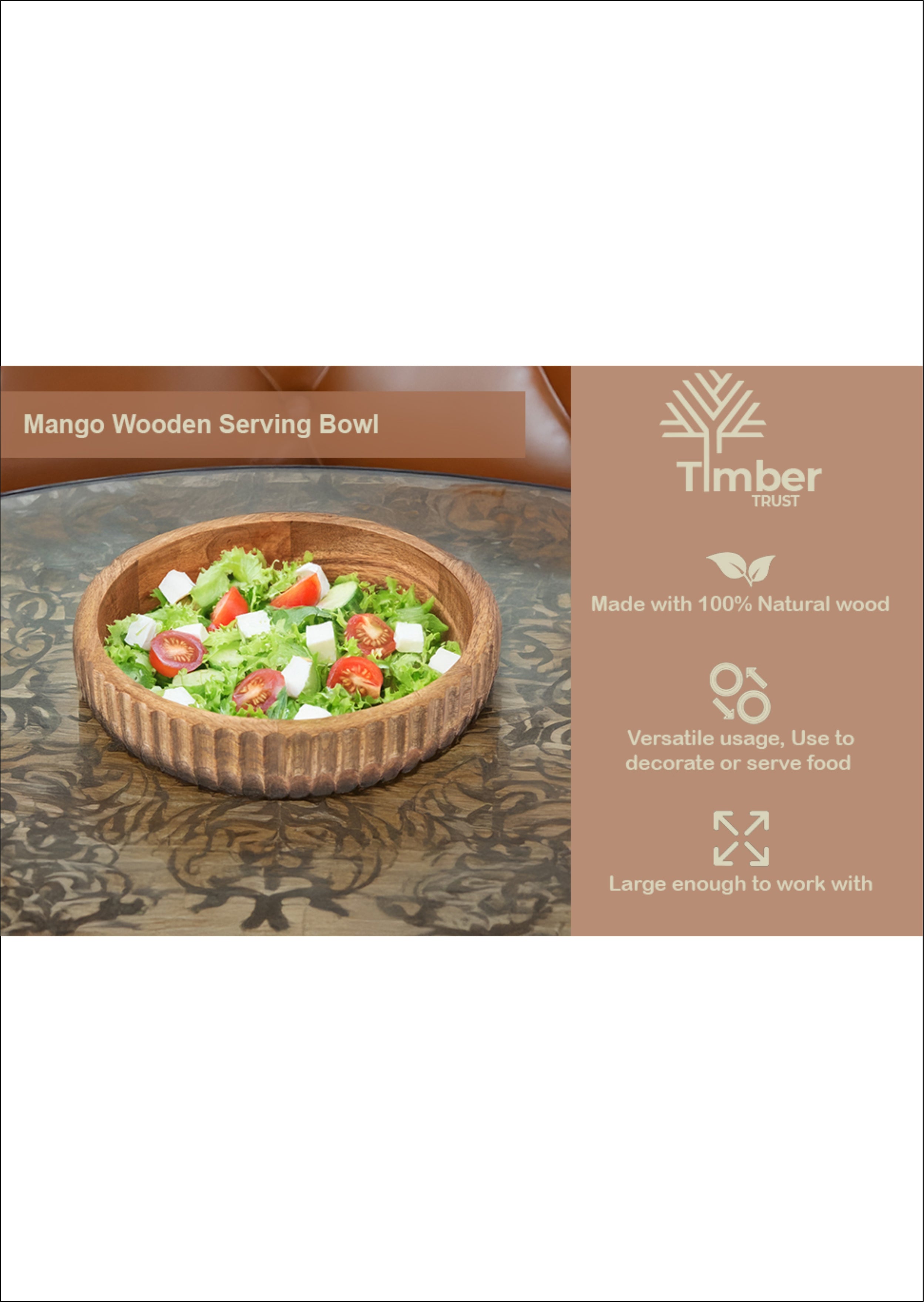 Rustic Wooden Serving Tray with Textured Edge