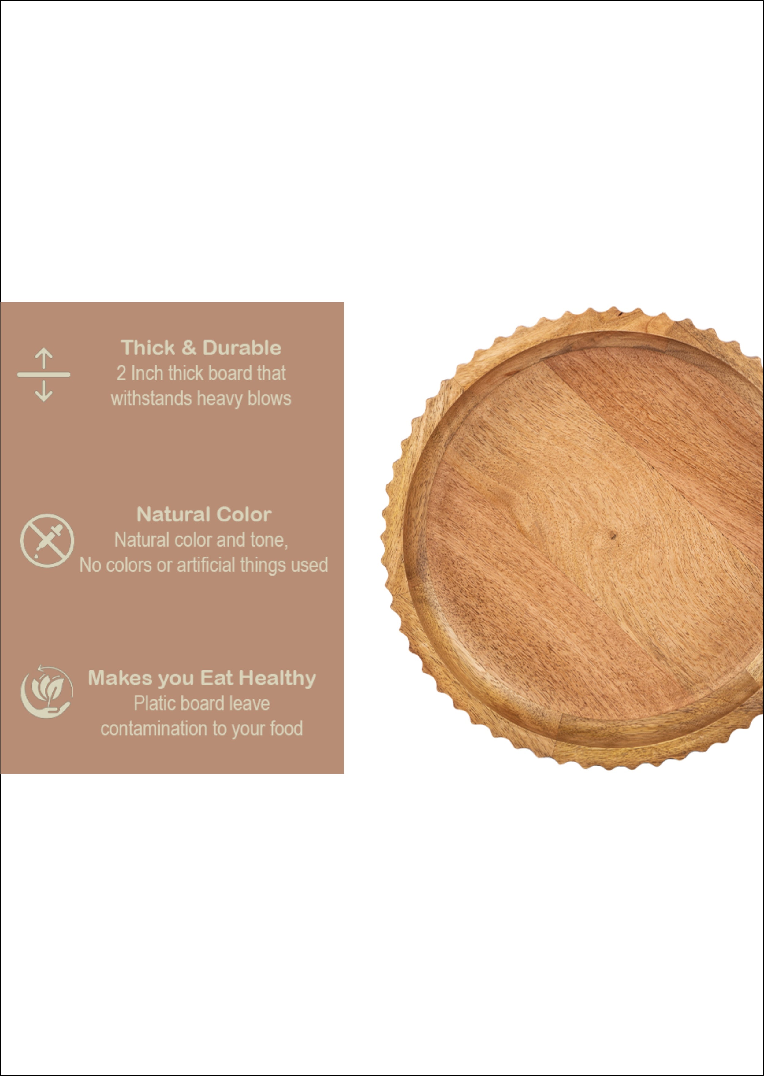 Rustic Wooden Serving Tray with Textured Edge