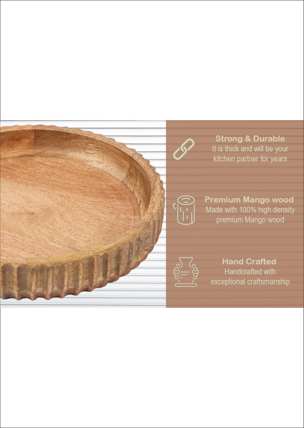 Rustic Wooden Serving Tray with Textured Edge