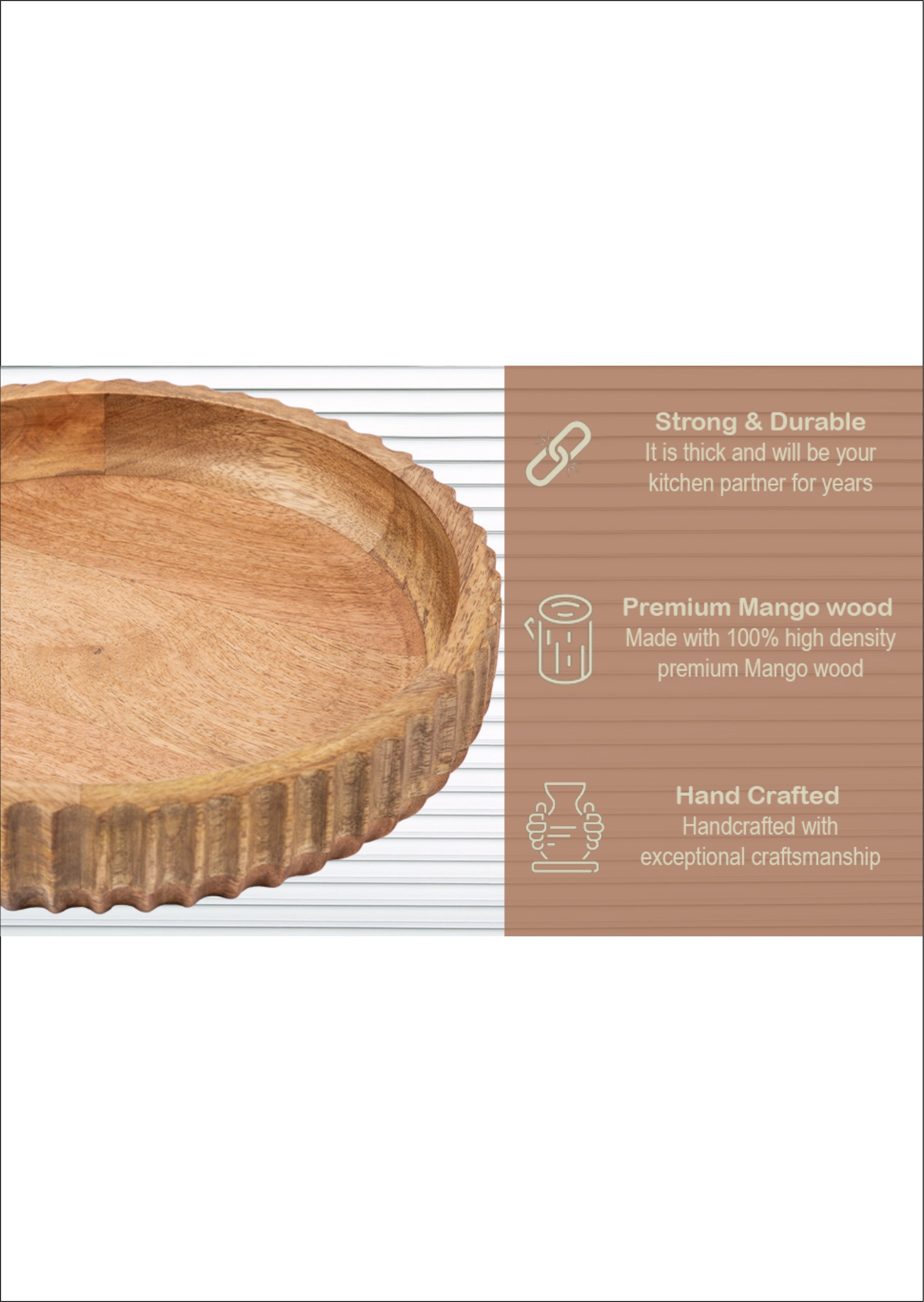 Rustic Wooden Serving Tray with Textured Edge