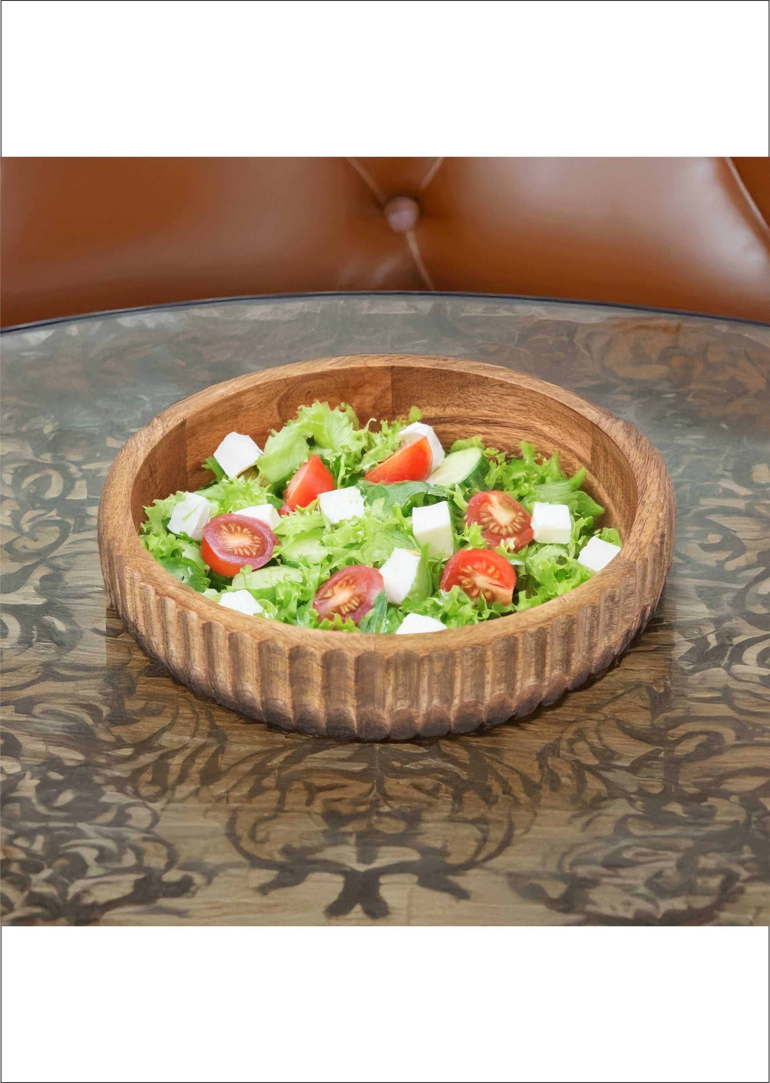 Rustic Wooden Serving Tray with Textured Edge