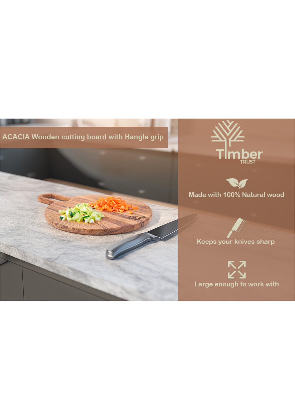 Round Wooden Chopping Board with Handle