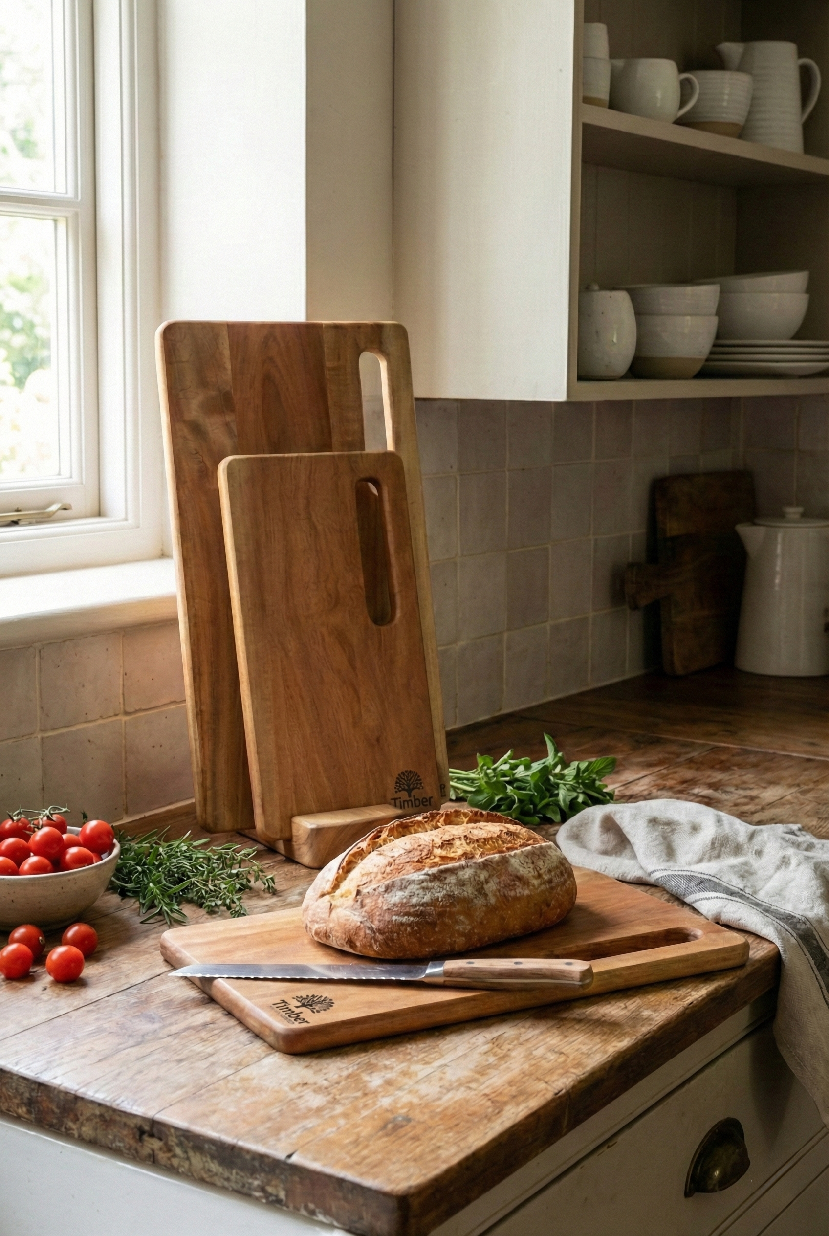 NEEM WOOD CHOPPING BOARD SET WITH STAND