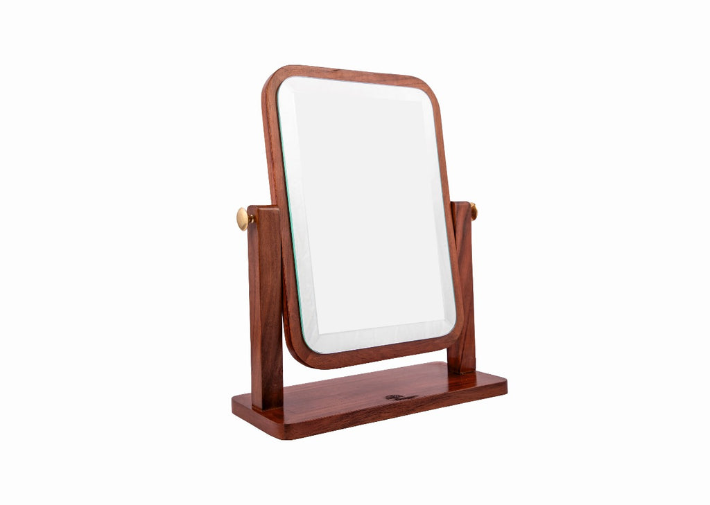 Natural Wooden Vanity Makeup Mirror – 12.5x10.5 Inch Single-Sided, 360-Degree Swivel, High-Definition Countertop Mirror – Portable & Removable Desk Mirror for Private Room & Personal Use