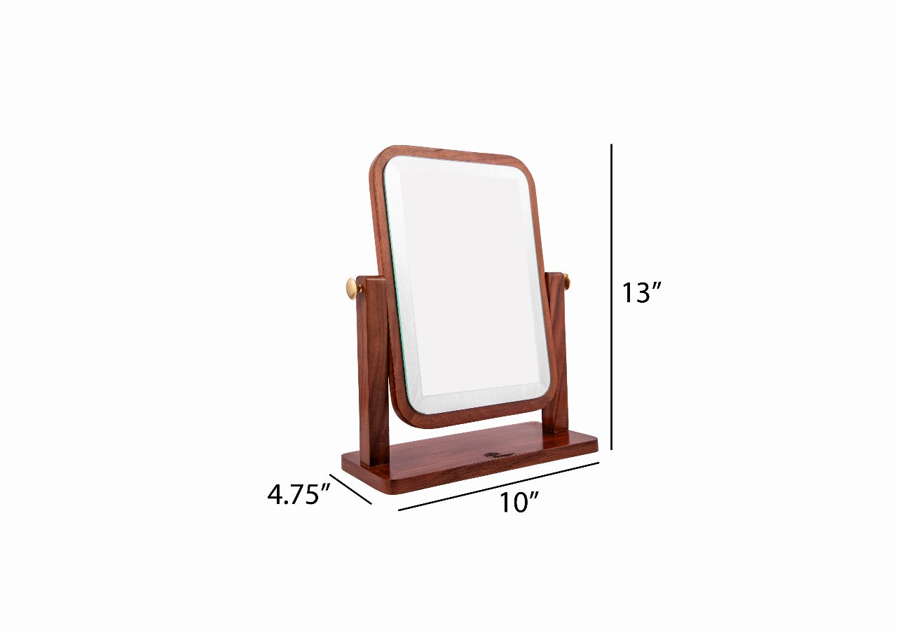 Natural Wooden Vanity Makeup Mirror – 12.5x10.5 Inch Single-Sided, 360-Degree Swivel, High-Definition Countertop Mirror – Portable & Removable Desk Mirror for Private Room & Personal Use