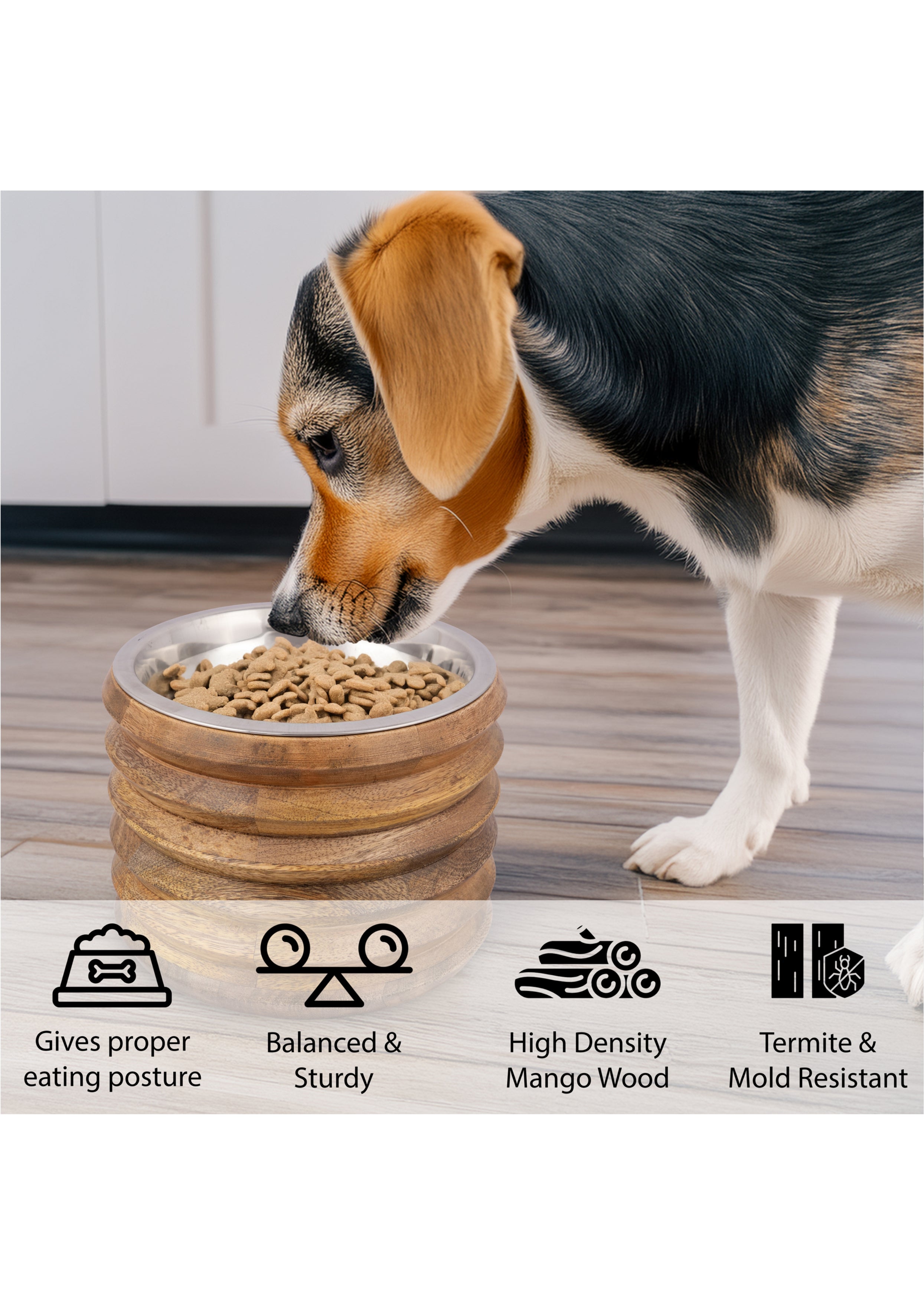 Wooden Elevated Dog Bowl Stand | Single Stainless Steel Bowls for Pets