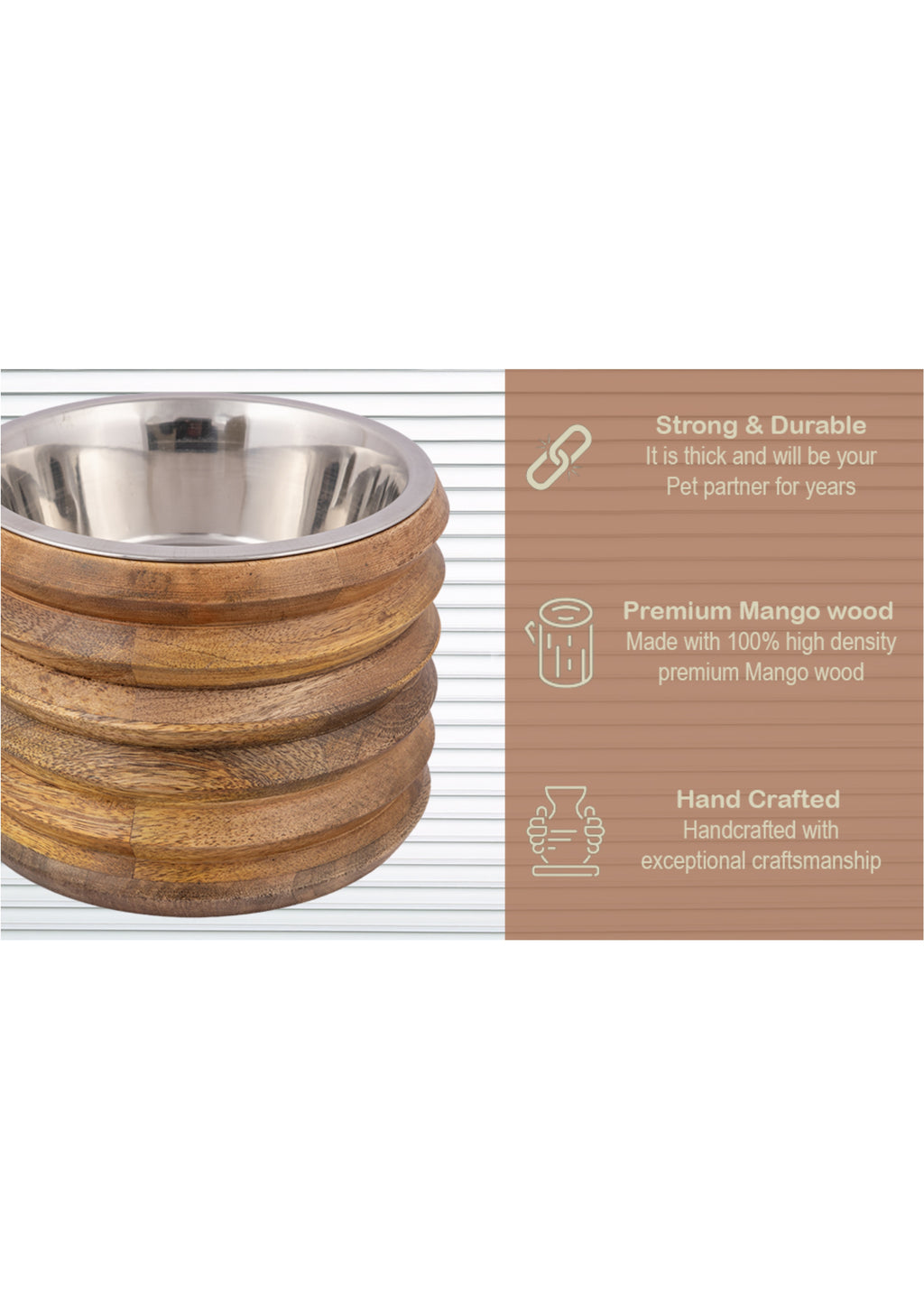 Wooden Elevated Dog Bowl Stand | Single Stainless Steel Bowls for Pets