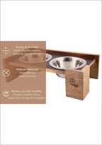 Wooden Elevated Dog Bowl Stand – 5 Inches Raised Feeder with 2 Stainless Steel Bowls for Pets