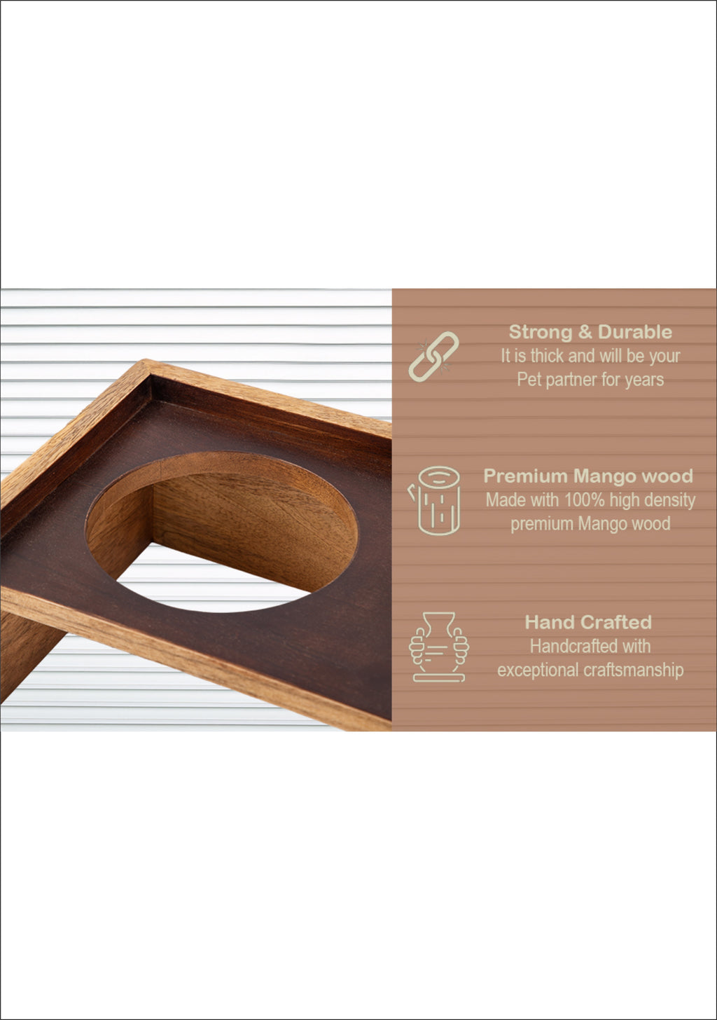 Wooden Elevated Dog Bowl Stand – 5 Inches Raised Feeder with 2 Stainless Steel Bowls for Pets