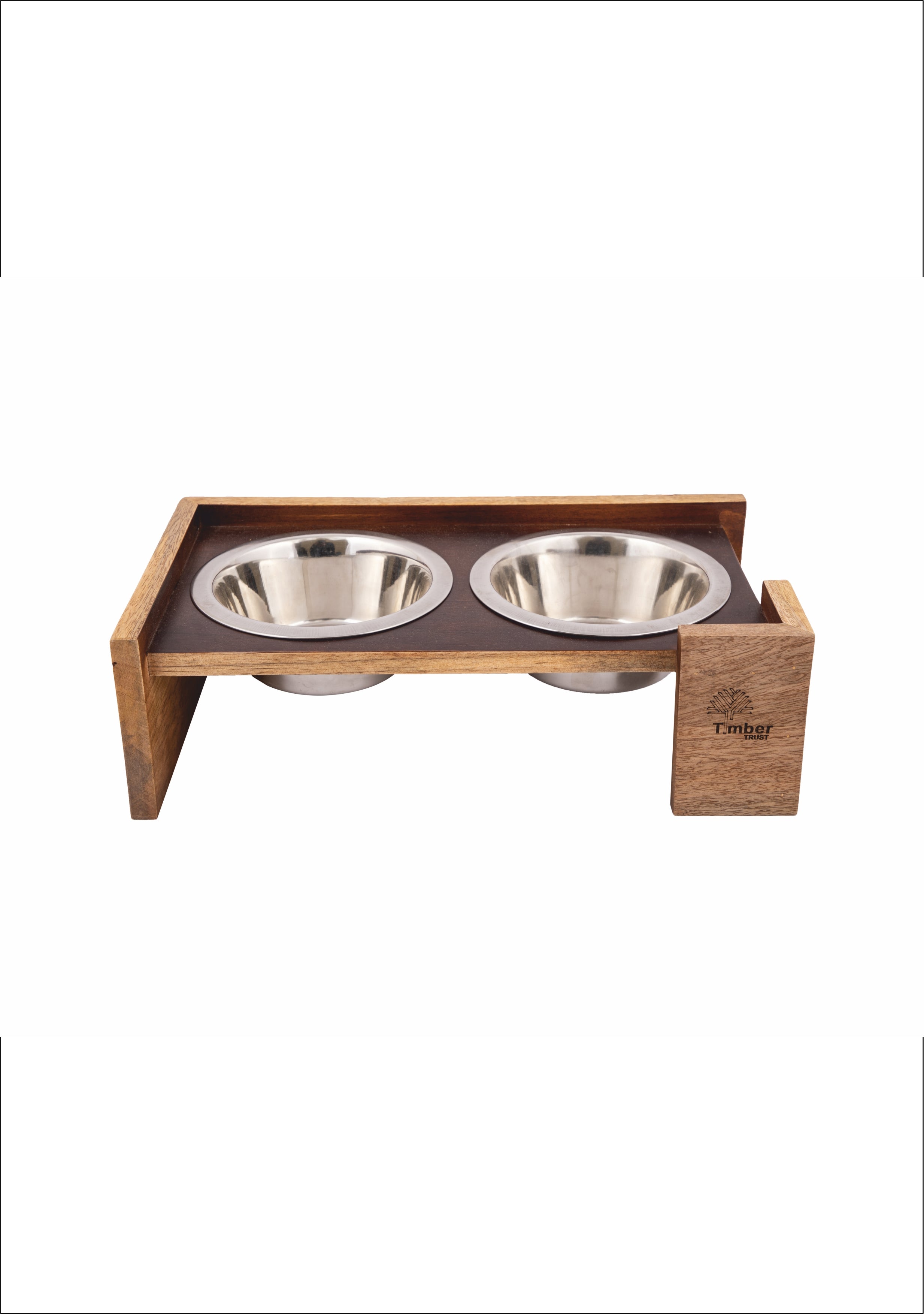 Wooden Elevated Dog Bowl Stand – 5 Inches Raised Feeder with 2 Stainless Steel Bowls for Pets