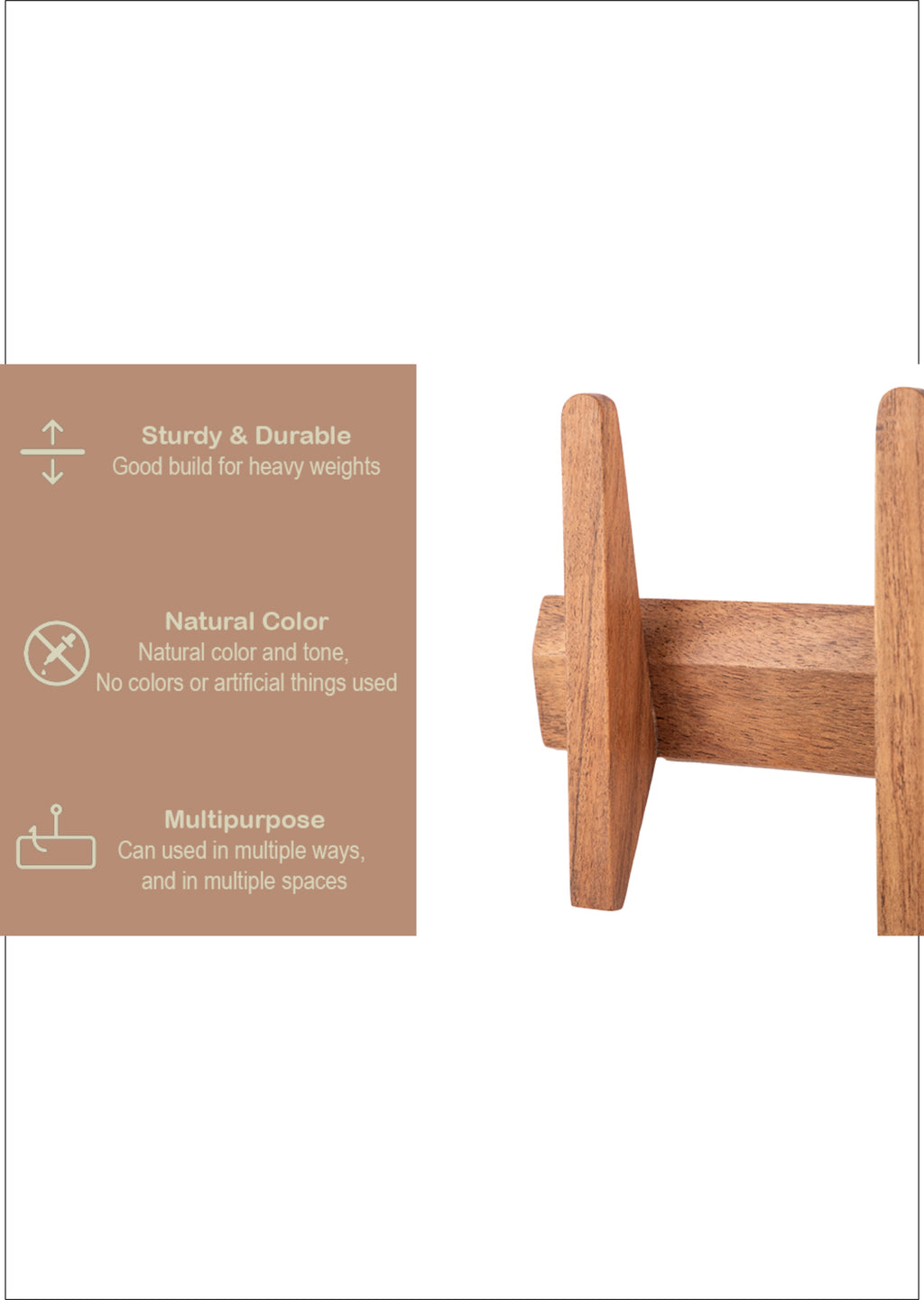 Wooden Wall Hooks, Rustic Wood Wall Hook, Heavy-Duty Coat Hooks, Ideal for Hanging Towels, Clothes, Hats, Bags & Keys