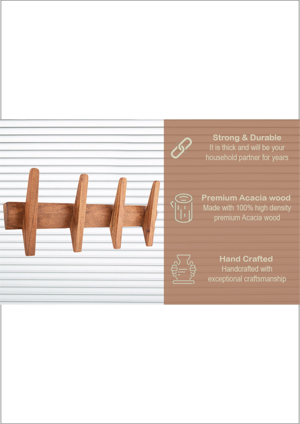 Wooden Wall Hooks, Rustic Wood Wall Hook, Heavy-Duty Coat Hooks, Ideal for Hanging Towels, Clothes, Hats, Bags & Keys