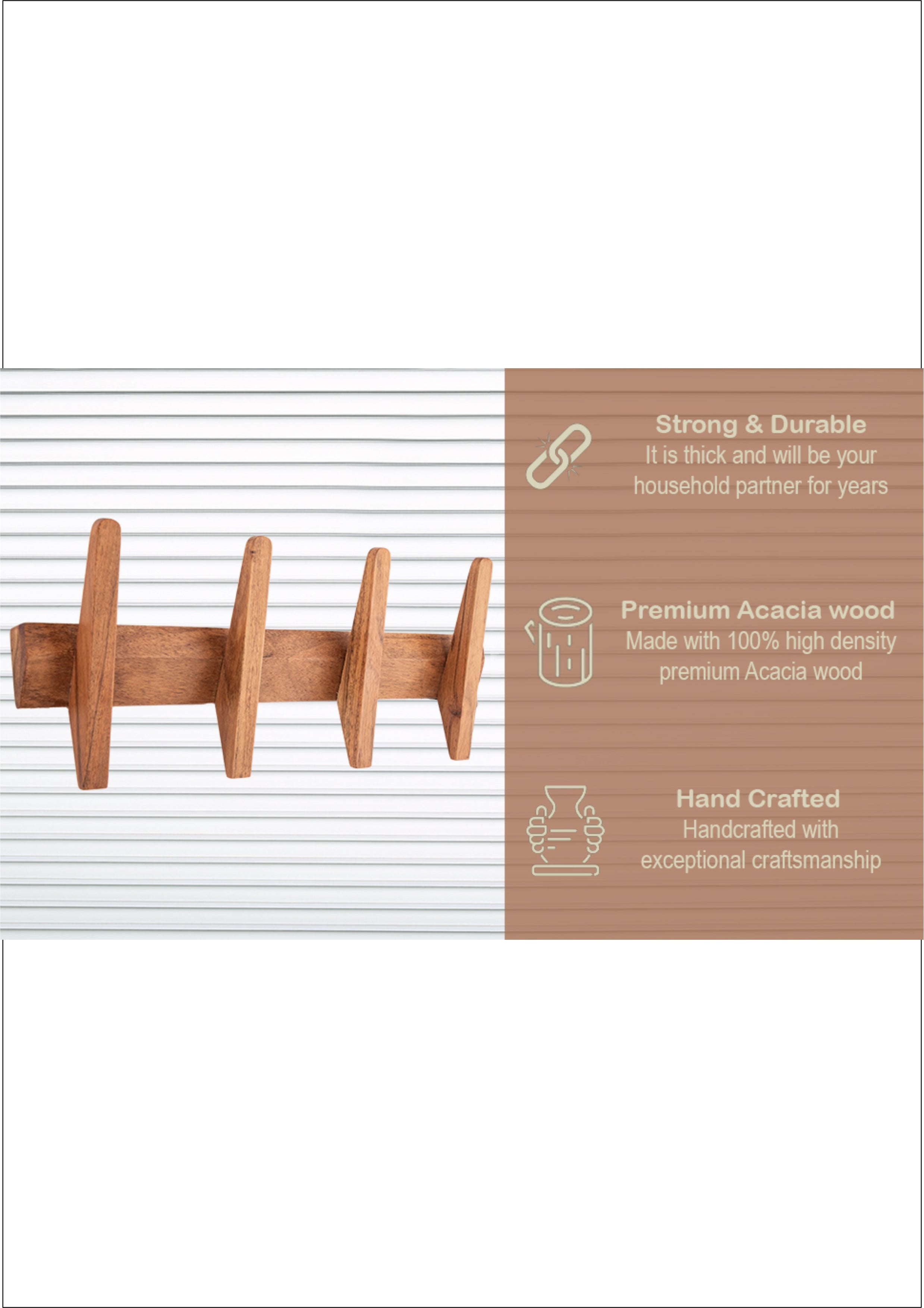 Wooden Wall Hooks, Rustic Wood Wall Hook, Heavy-Duty Coat Hooks, Ideal for Hanging Towels, Clothes, Hats, Bags & Keys