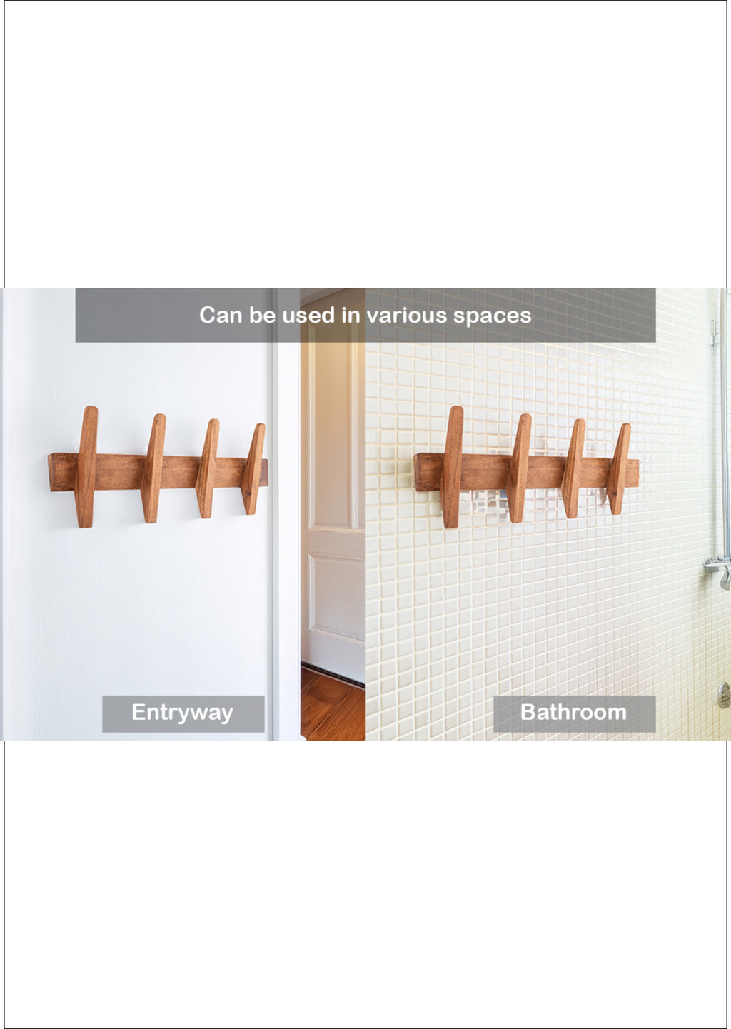 Wooden Wall Hooks, Rustic Wood Wall Hook, Heavy-Duty Coat Hooks, Ideal for Hanging Towels, Clothes, Hats, Bags & Keys