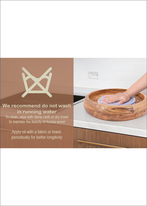 Acacia Wood Bowl Set – Round Wooden Serving Bowl with Spoon and Fork, Handmade Large Fruit and Salad Bowl