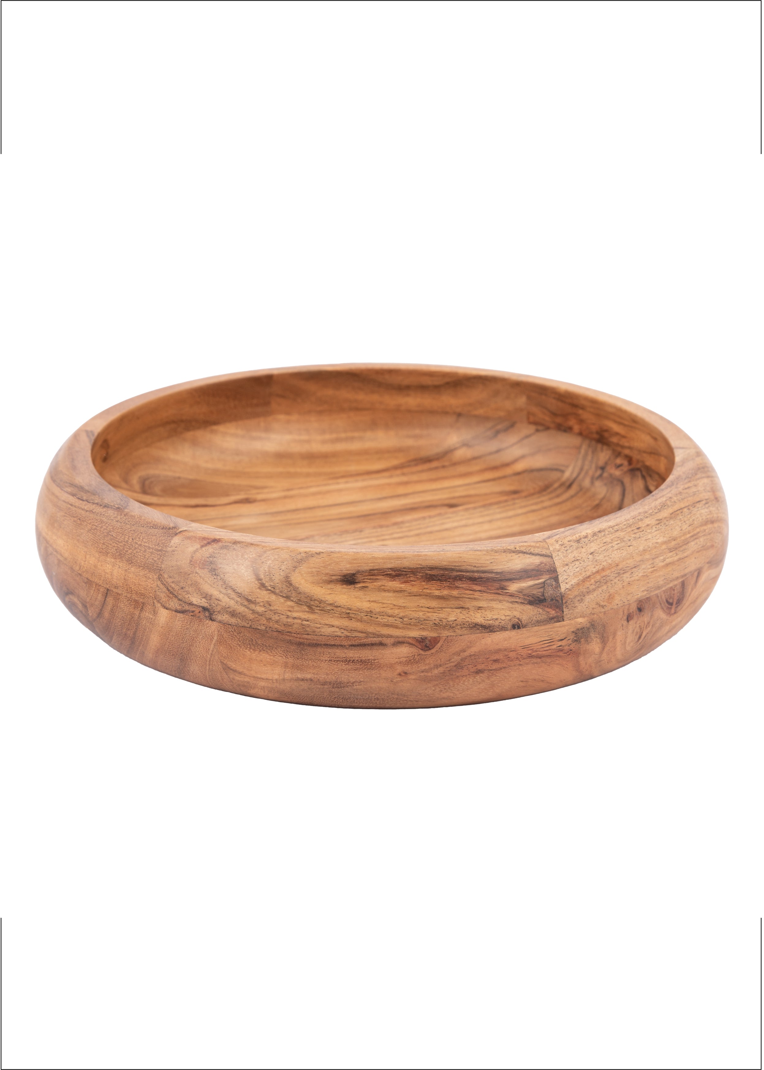 Acacia Wood Bowl Set – Round Wooden Serving Bowl with Spoon and Fork, Handmade Large Fruit and Salad Bowl