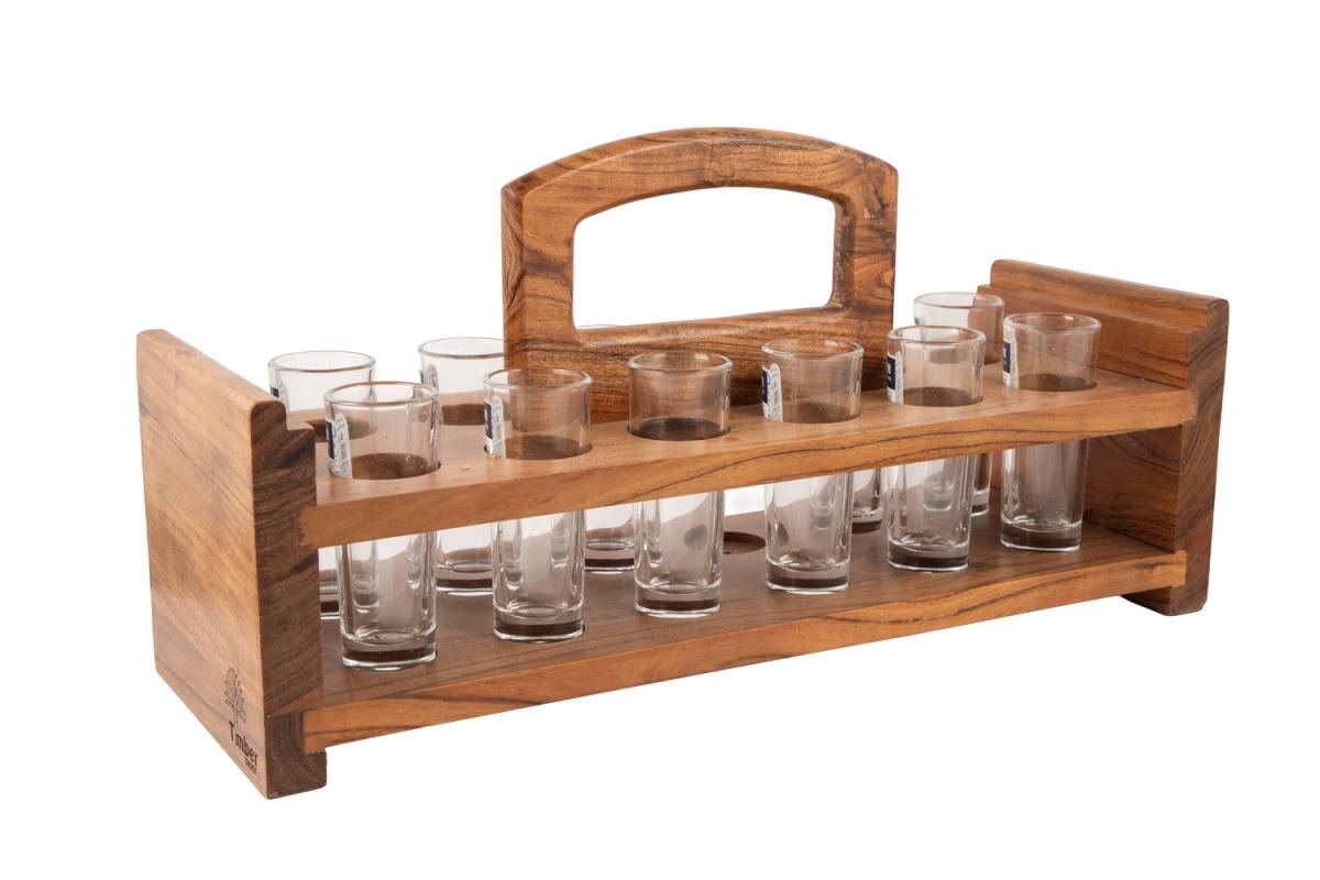 Acacia Wood Shot Glass Rack 17×6×9 Inch