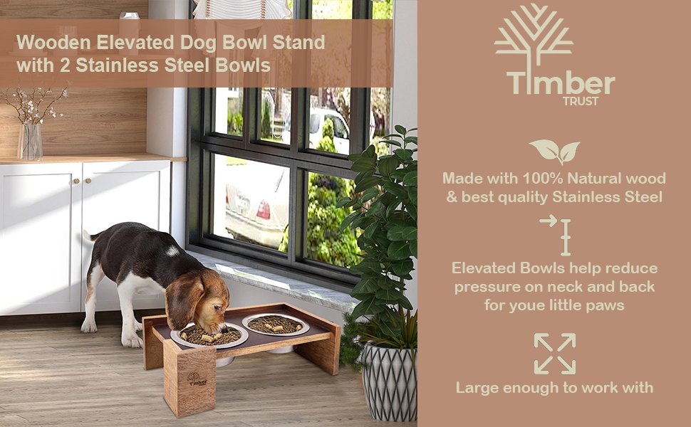 Timber Trust Elevated Wooden Dog Bowl Stand