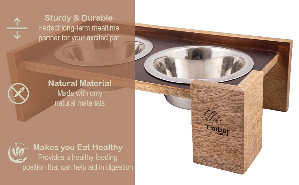 Timber Trust Elevated Wooden Double Dog Bowl Stand
