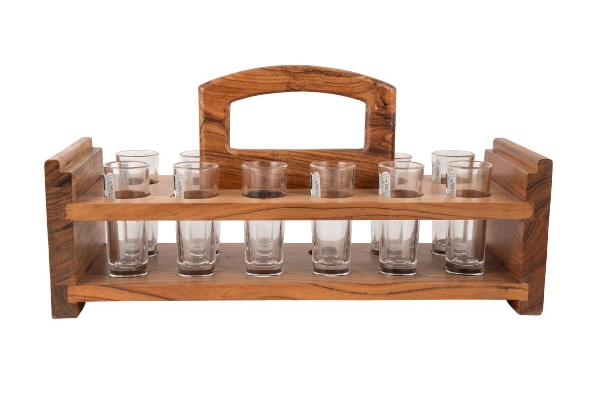 Acacia Wood Shot Glass Rack 17×6×9 Inch